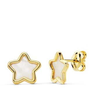 18K PENDIENTES ORO AMARILLO ESTRELLA NACAR 8X8 MM