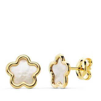 18K PENDIENTES ORO AMARILLO FLOR NACAR 8X8 MM