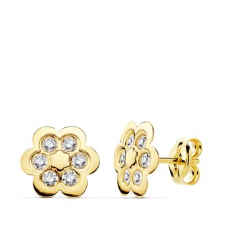 18K PENDIENTES FLOR CIRCONITAS 9X9 MM