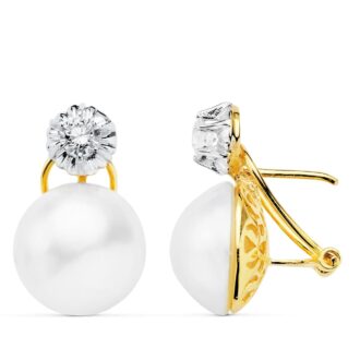 18K PENDIENTES PERLA JAPONESAS 13.5-14 MM