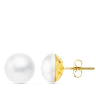 18K PENDIENTES ORO AMARILLO PERLA JAPONESA 12 MM CIERRE A PRESIÓN