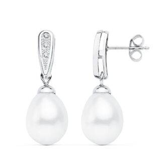 18K PENDIENTES ORO BLANCO DE NOVIA CON PERLA 24X9 MM CIERRE PRESION