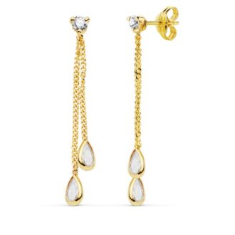 18K PENDIENTES DOBLE CADENITA Y PIEDRAS