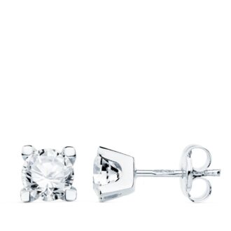 18K PENDIENTES ORO BLANCO CIRCONITAS 5 MM 4 GARRAS CIERRE PRESION