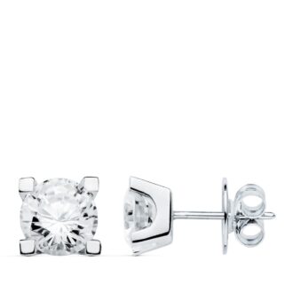 18K PENDIENTES ORO BLANCO 4 GARRAS CIRCONITAS 7X7