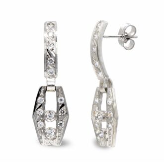 18K PENDIENTES ORO BLANCO LARGOS CIRCONITAS 24X7 MM