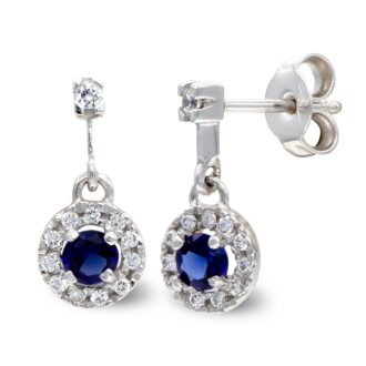 18K PENDIENTES ORO BLANCO LARGO CON PIEDRA COLOR Y CIRCONITAS