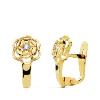 18K PENDIENTES FLOR Y CIRCONITA 12X6 MM