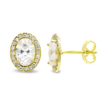 18K PENDIENTES OVAL CIRCONITAS 10X8 MM