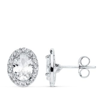 18K PENDIENTES ORO BLANCO OVAL CIRCONITAS 10X8 MM