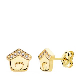 18K PENDIENTES CASITA CIRCONITAS 7X7 MM
