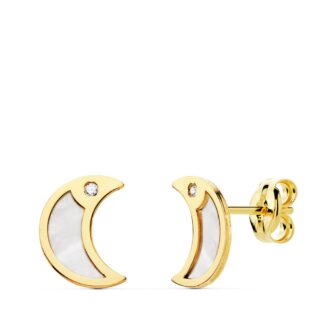 18K PENDIENTES LUNA NACAR Y CIRCONITAS 8X6 MM