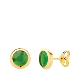18K PENDIENTES CHATON PIEDRA VERDE. 6.5 MM