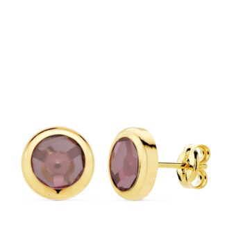18K PENDIENTES CHATON PIEDRA AMATISTA 8.5 MM