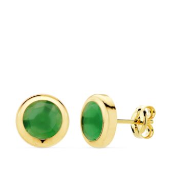 18K PENDIENTES CHATON PIEDRA VERDE. 8.5 MM