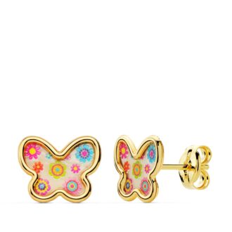 18K PENDIENTES MARIPOSAS NACAR COLORES. 9X7 MM