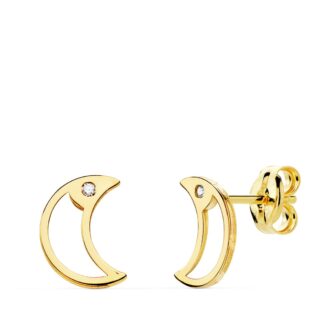 18K PENDIENTES LUNA CIRCONITAS 8X6 MM
