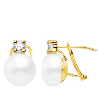 18K PENDIENTES PERLA Y GARRAS 14X10 MM CIERRE OMEGA