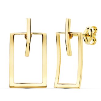 18K PENDIENTES RECTANGULO Y BARRA 20X11 MM PRESIÓN