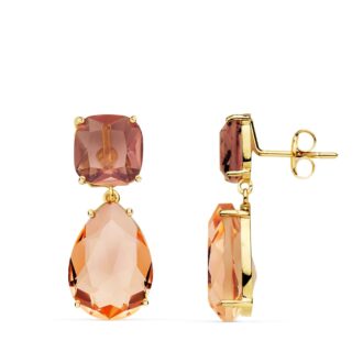 18K PENDIENTES PIEDRA PERA COLOR ALEJANDRITA Y KUNCITA 24X10 MM