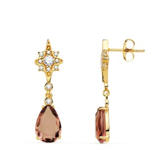 18K PENDIENTES ESTRELLAS PIEDRA PERA COLOR ALEJANDRITA 29X7 MM