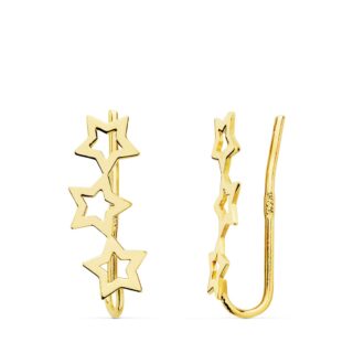 18K PENDIENTES ORO AMARILLO TREPADORES 3 ESTRELLAS 15X5 MM