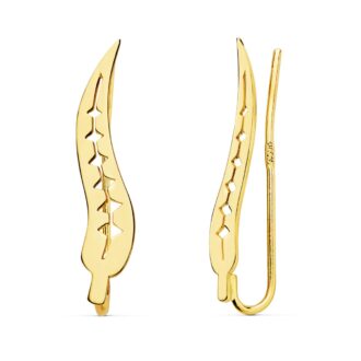 18K PENDIENTES ORO AMARILLO TREPADORES HOJA 22X4 MM