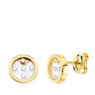 18K PENDIENTES ORO AMARILLO REDONDOS AIRSHINE TRANSPARENTE Y CIRCONITAS 8 MM