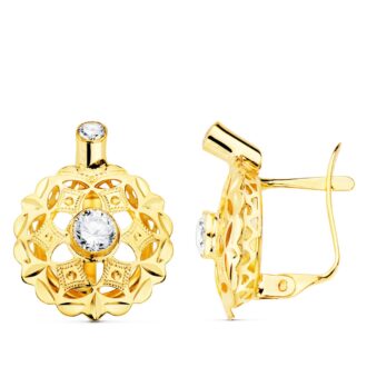 18K PENDIENTES ORO AMARILLO CUBANAS CON CIRCONITAS 16X13 MM CIERRE CATALAN