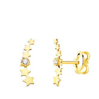 18K PENDIENTES ORO AMARILLO TREPADOR MINI ESTRELLAS CON CIRCONITA 10X2.5 MM