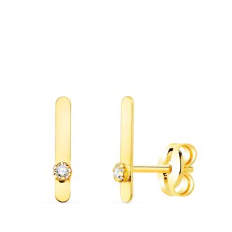 18K PENDIENTES ORO AMARILLO TREPADOR MINI BARRA CON CIRCONITA 10X1.5 MM