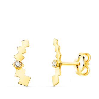 18K PENDIENTES ORO AMARILLO TREPADOR MINI CUBOS CON CIRCONITA 10X3 MM