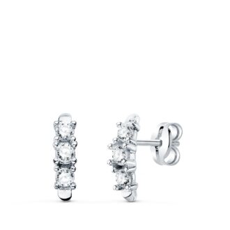 18K PENDIENTES ORO BLANCO CIRCONITAS CON GARRAS 9.5X2.5 MM PRESION