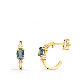 18K PENDIENTES ORO AMARILLO MEDIO ARO LISO CON AGUAMARINA 12X3 MM PRESION.