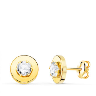 18K PENDIENTES ORO AMARILLO CERCO LISO Y CIRCONITAS EN GARRAS 4MM. 7,5 MM
