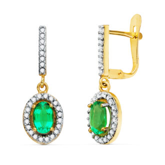18K PENDIENTES ORO BICOLOR DOS CUERPOS ESMERALDA 6 X 4 MM Y CIRCONITAS. 22 X 8MM