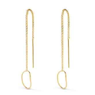 18K PENDIENTES ORO AMARILLO LARGOS CON CADENA Y MOTIVO OVAL. LARGO 76 MM