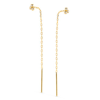 18K PENDIENTES ORO AMARILLO CON TRES CIRCONITAS 3X3MM Y CADENA. LARGO: 56MM