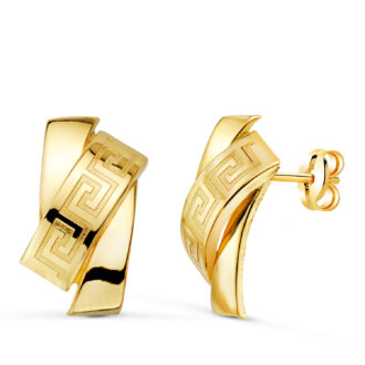 18K PENDIENTES ORO AMARILLO BANDAS CON GRECA. 16 X 8.5 MM. CIERRE PRESION