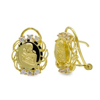 18K PENDIENTES MONEDA MADRE CIRCONITAS OMEGA