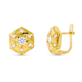 18K PENDIENTES ORO AMARILLO Y CIRCONITAS CIERRE CATALAN