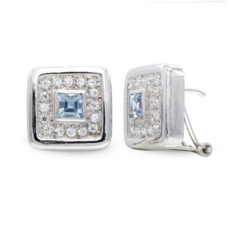 18K PENDIENTES ORO BLANCO AGUAMARINA Y CIRCONITAS