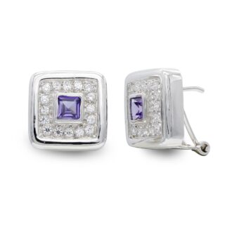 18K PENDIENTES ORO BLANCO AMATISTA Y CIRCONITAS