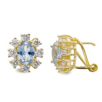 18K PENDIENTES ORO AMARILLO AGUAMARINA 7X5 MM CIRCONITAS