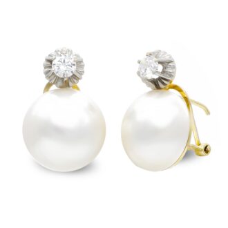 18K PENDIENTES ORO BICOLOR PERLA JAPONESA 14-16 MM Y CIRCONITA
