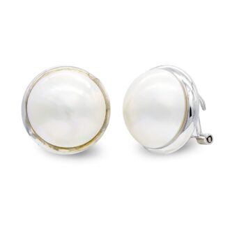 18K PENDIENTES ORO BLANCO Y PERLA JAPONESA CON CERCO LISO 14-16 MM