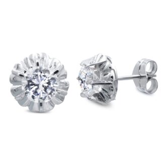 18K PENDIENTES ORO BLANCO CON CIRCONITAS EN GARRAS CIERRE PRESION