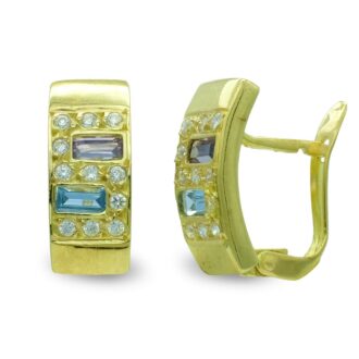 18K PENDIENTES ORO AMARILLO RECTANGULAR CON CIRCONITAS