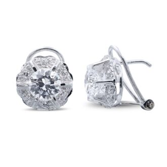 18K PENDIENTES ORO BLANCO CON CIRCONITAS EN GARRAS CIERRE OMEGA