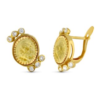 18K PENDIENTES ORO AMARILLO MADRE Y CIRCONITAS 15X14 MM CIERRE CATALAN